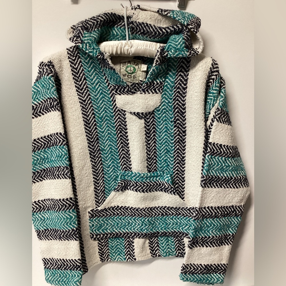 Women's Striped Baja Hoodie - Teal and Black